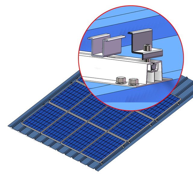 Solution de rail en aluminium pour le système d'énergie solaire du toit en métal trapézoïdal Système de panneaux solaires